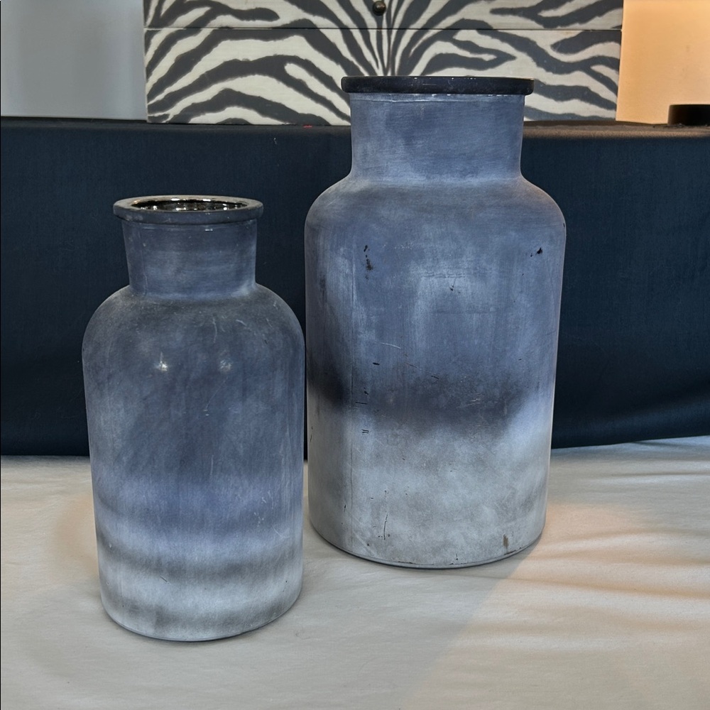 Blue table decor Blue ombré painted glass jars Paint on glass farmhouse vases - Picture 2 of 10